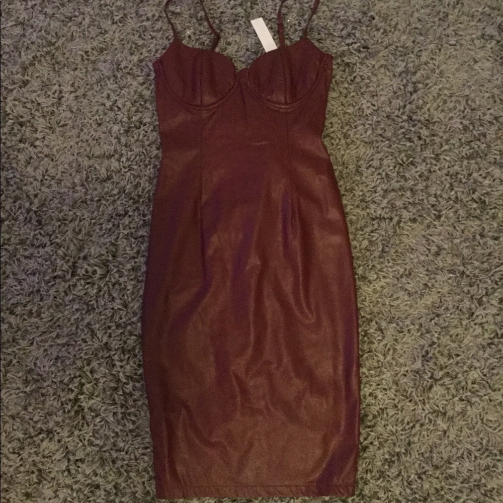Burgundy faux leather dress